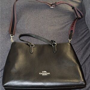 Coach Black Leather Shoulder Bag with Metal Accents